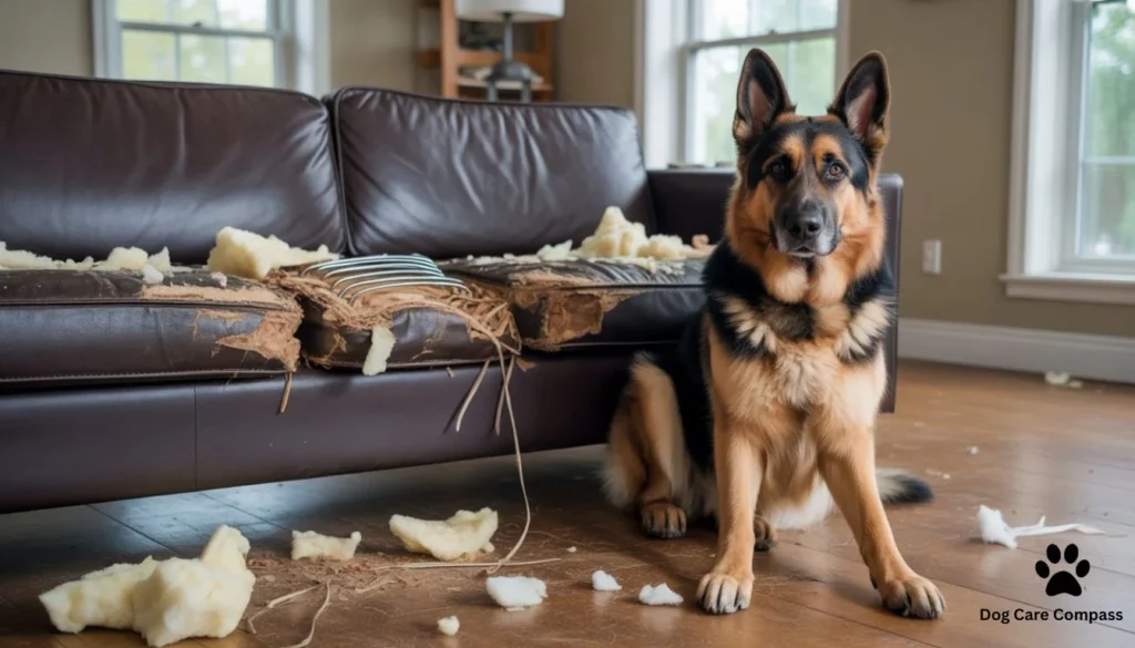 German Shepherd using a puzzle toy for mental stimulation