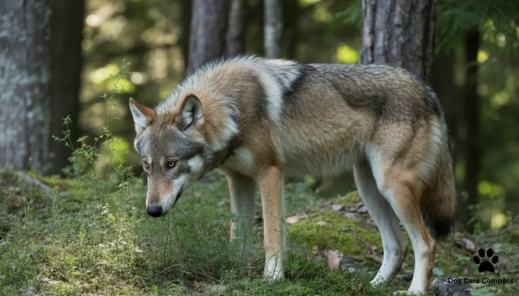 Wolf eating plants in the wild