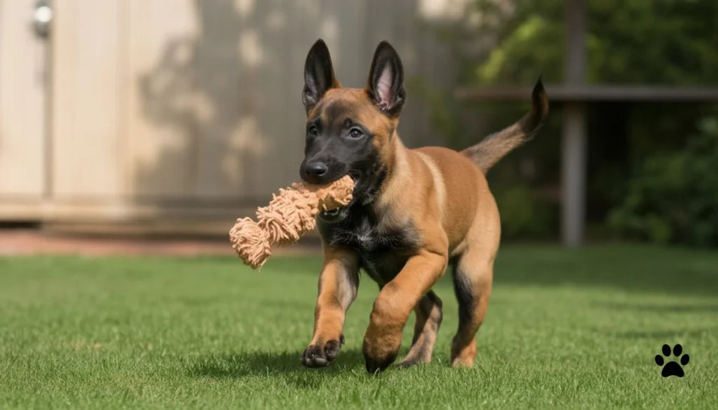 Belgian Malinois puppy learning impulse control training