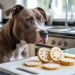 dog looking at sliced lotus root vegetable