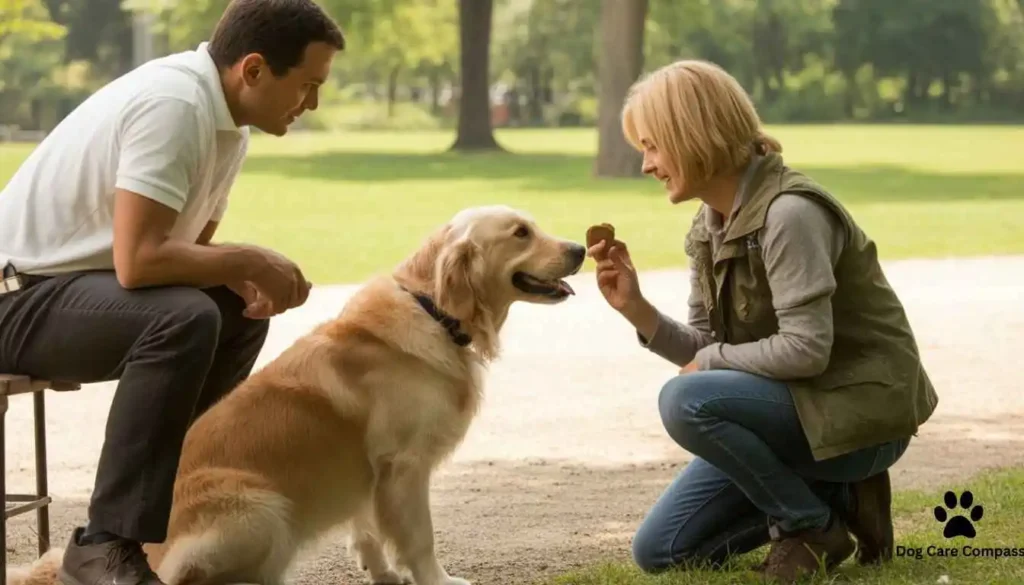 Calm German Shepherd sitting peacefully beside its owner