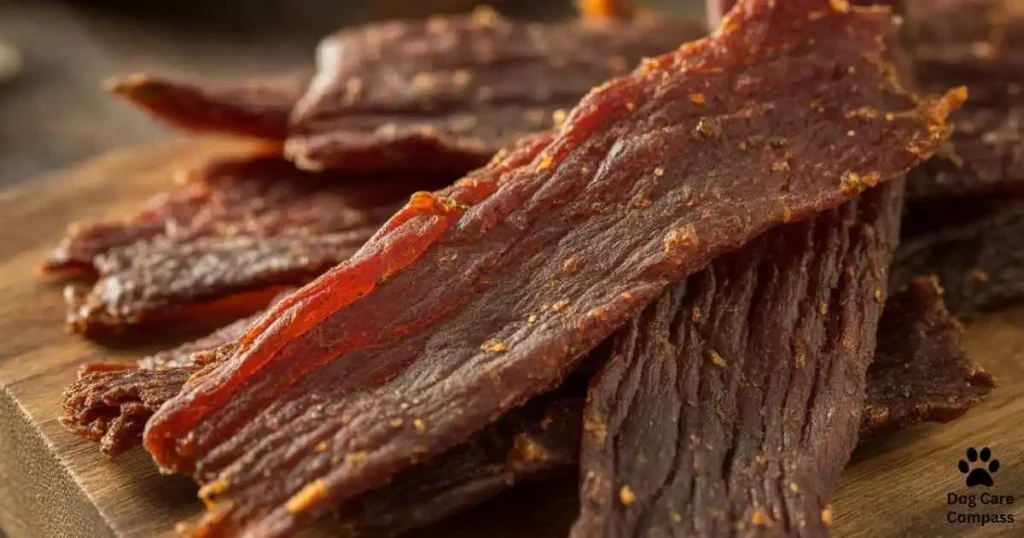 close up of dried beef jerky strips