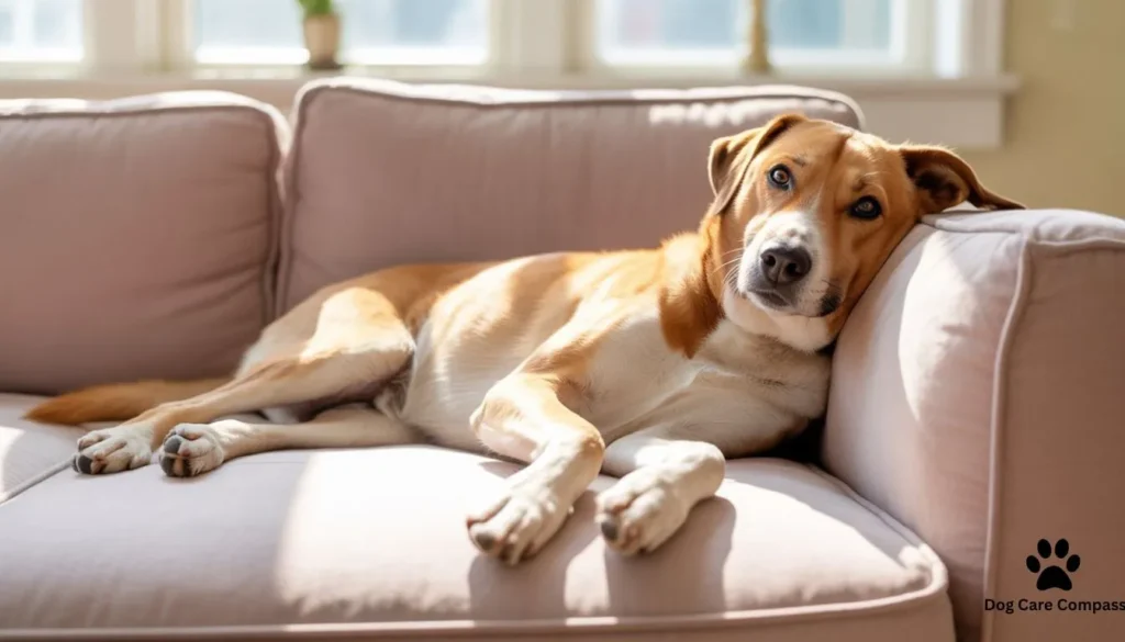 calm dog lying relaxed after reverse sneezing episode