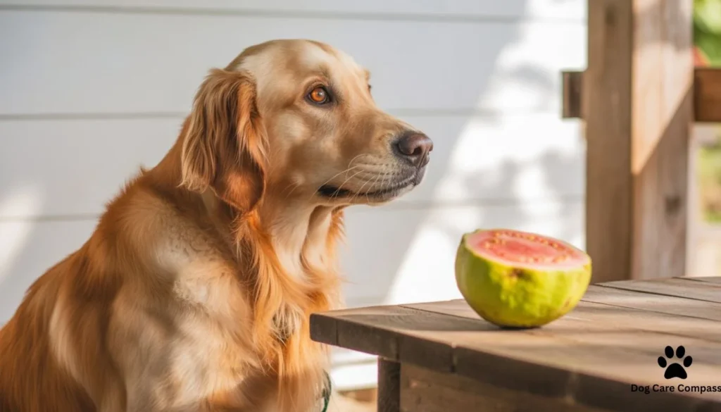 can dogs eat guava dog looking at fresh guava fruit