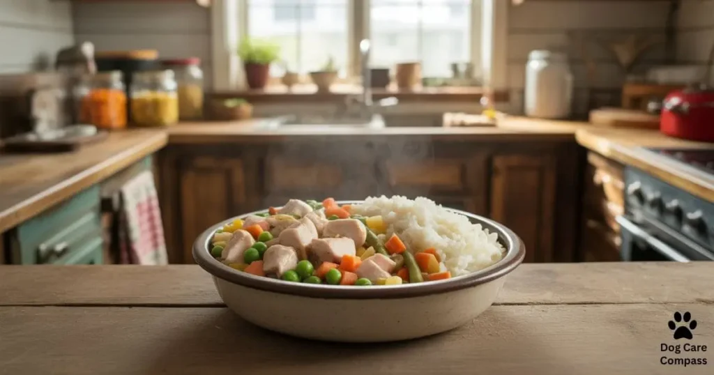 homemade dog food bowl for cushing disease dog diet with chicken rice and vegetables