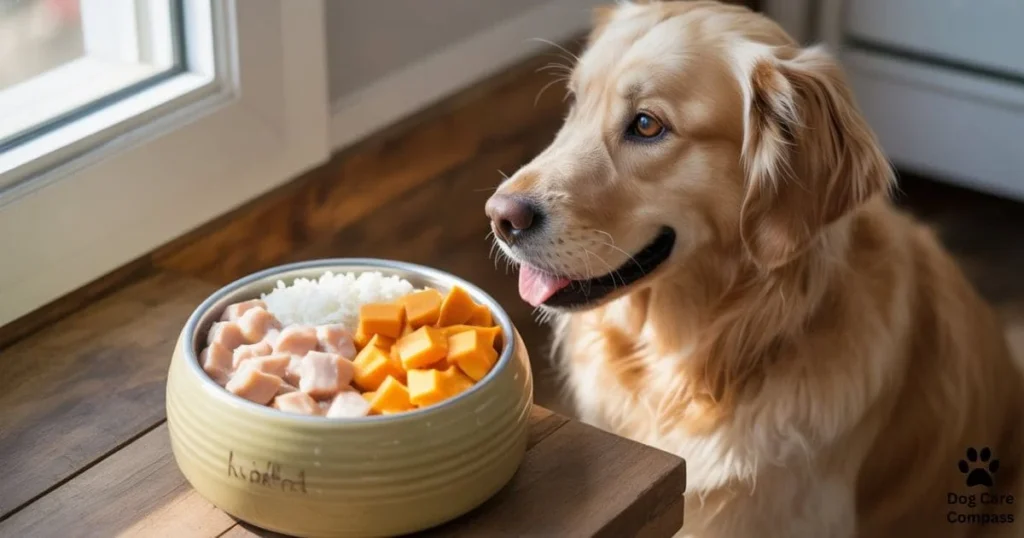 homemade dog food for sensitive stomach with chicken rice and pumpkin