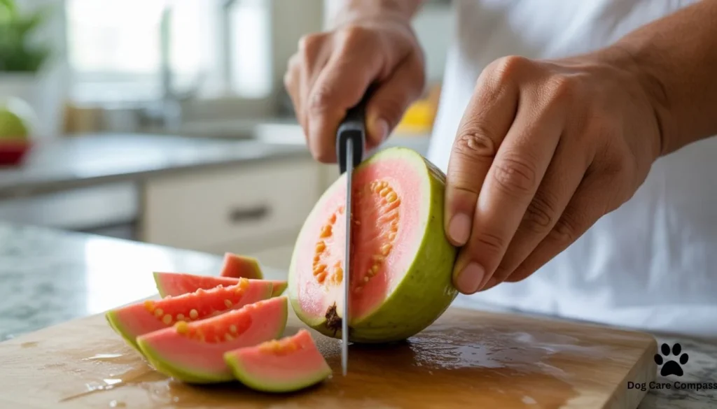 how to prepare guava for dogs removing seeds and cutting into small pieces