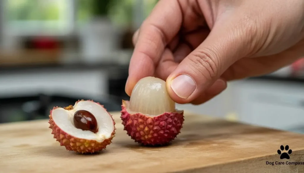 Lychee seed removed before feeding dogs showing toxicity risk