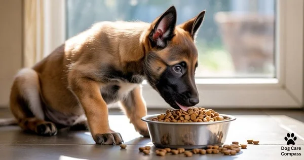 Healthy dog food ingredients including chicken, salmon, and vegetables
