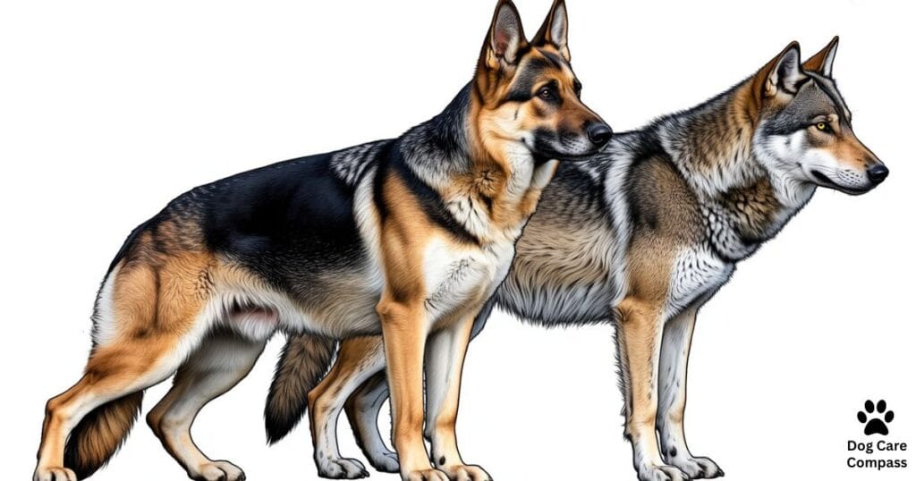 "Comparison of physical traits between German Shepherd and wolf"