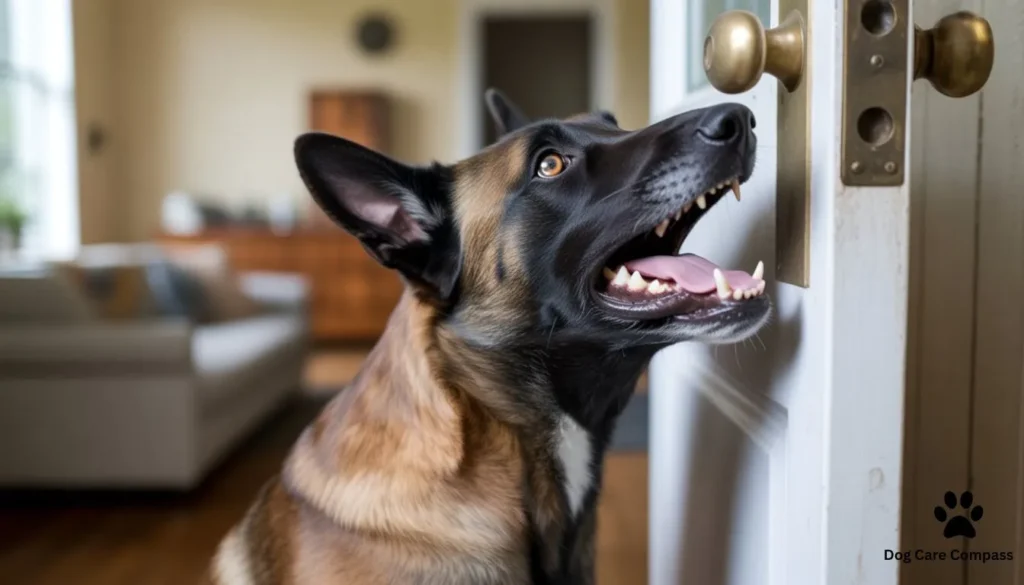 Belgian Malinois barking and scratching door due to separation anxiety