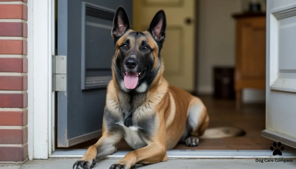 Belgian Malinois showing separation anxiety while waiting near the door