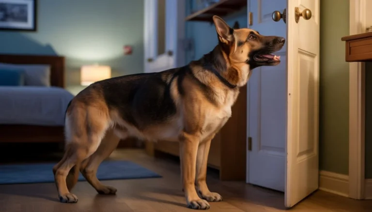German Shepherd barking at night in house