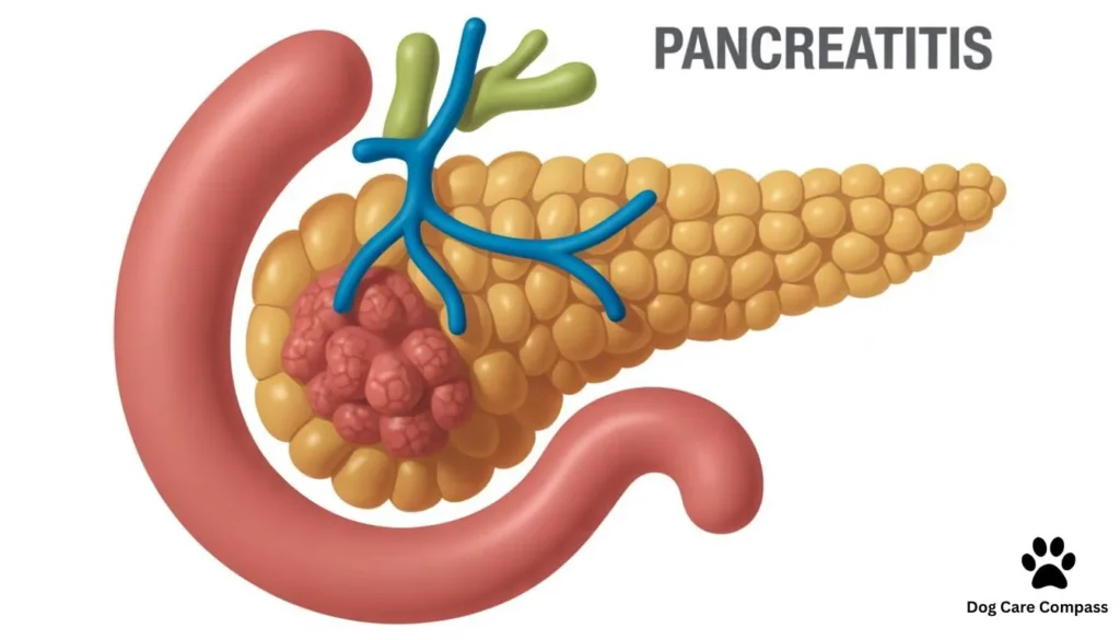 diagram showing pancreatitis inflammation in a dog's pancreas