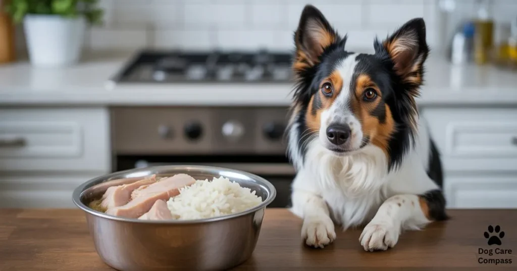 Boiled chicken and white rice bland meal for dogs