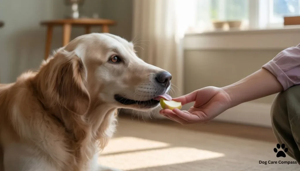 dog eating fruit safely small portion