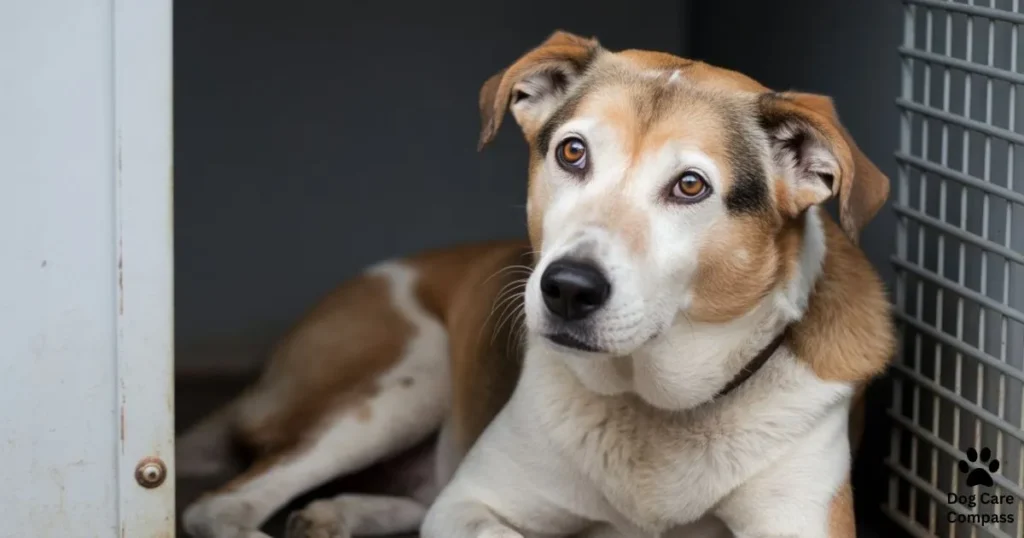 Dog showing signs of stress after staying at a boarding kennel