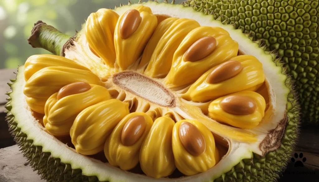 inside of ripe jackfruit flesh and seeds