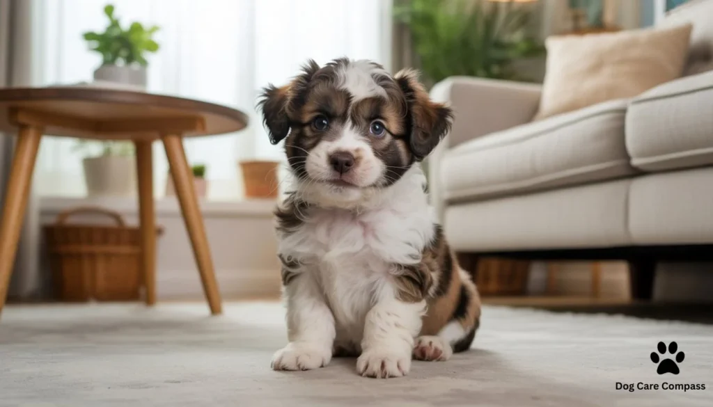 small puppy experiencing hiccups while sitting on the floor