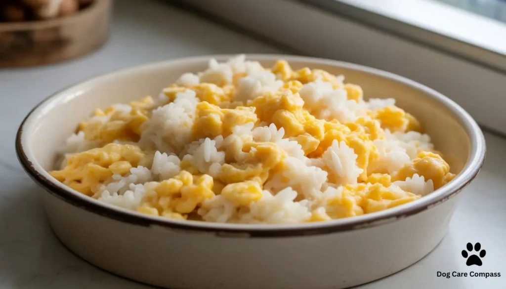 rice and scrambled eggs mixture for dog upset stomach meal