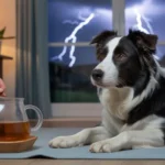 Border Collie relaxing after drinking cooled chamomile tea