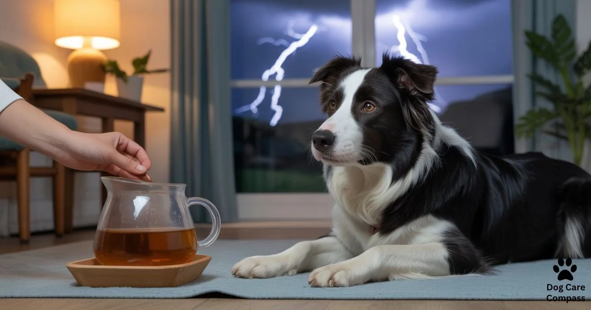 Border Collie relaxing after drinking cooled chamomile tea