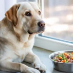 Overweight Labrador eating homemade low calorie dog food