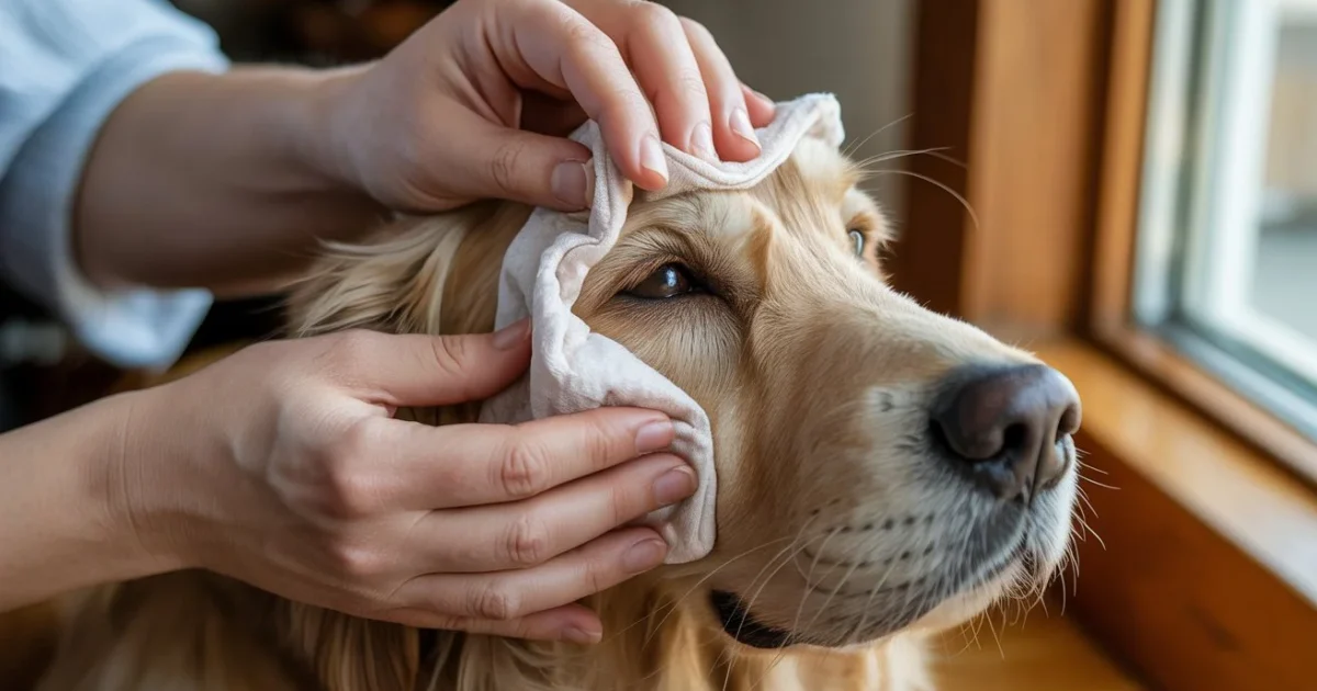 Dog with red swollen eye infection