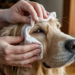 Dog with red swollen eye infection