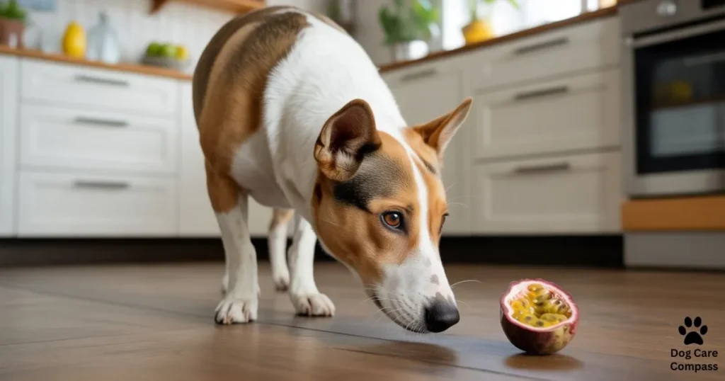 can dogs eat passion fruit dog sniffing passion fruit on kitchen floor