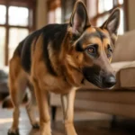 dog suddenly scared of hallway in house staring cautiously