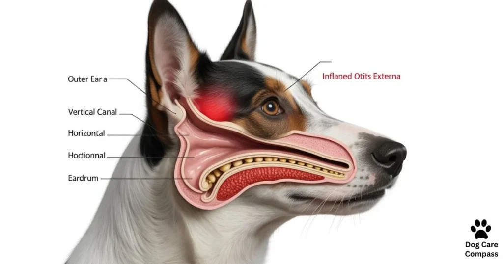 Dog ear anatomy showing otitis externa in the outer ear canal