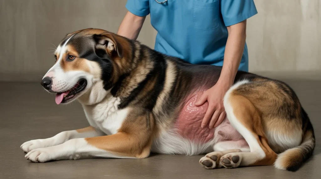 Dog showing dangerous symptoms of bloat or GDV