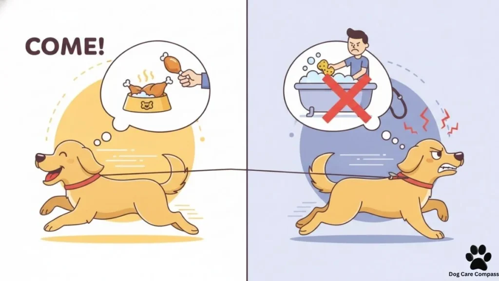 Dog associating recall command with negative experiences