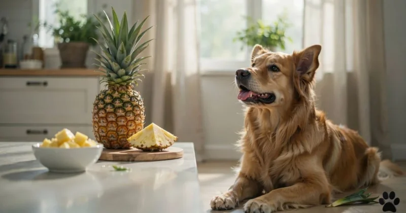 Can dogs eat pineapple — dog near fresh pineapple